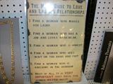 A mans Guide to love and lasting relationships metal sign.