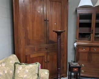 1800s handmade primitive mahogany corner cabinet