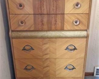 Vintage Parquet Wood Style Chest of Drawers 