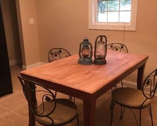 Country kitchen table and 4 chairs, Hurricane lamps