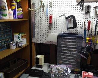 Tools including Wrenches, Pliers, Hammers, Chisels, Screwdrivers, Clamps, and Box Cutters. Chemicals including Kaboom, WD-40, and Soft Scrub 