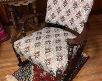 Antique rocker and wool rug 