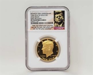 2000:3/4 oz. .999 Gold John F Kennedy 50th Anniversary 1964-2014 Coin
NGC Graded PF 70 Ultra Cameo in casing