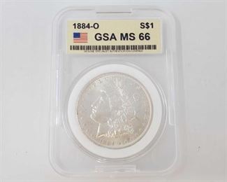 2051: 1884-O Morgan Silver Dollar - GSA Graded
New Orleans Mint GSA Graded MS66