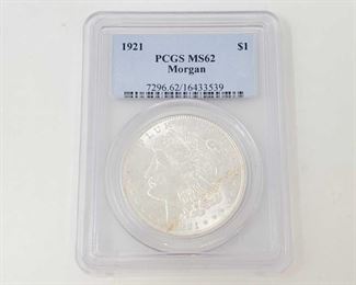 2053: 1921 Morgan Silver Dollar - PCGS Graded
PCGS MS62 Philadelphia Mint