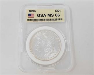 2055: 1896 Morgan Silver Dollar - GSA Graded
GSA Graded MS66 Philadelphia Mint