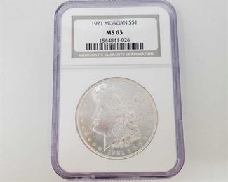 2057: 1921 Morgan Silver Dollar - NCG Graded
NGC Graded MS63 Philadelphia Mint