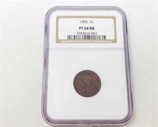 2080:
1905 Indian Cent Coin - NGC Graded
NGC Graded PF 64 RB In protective casing