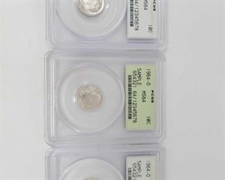 2082: Three 1964-D PCGS Sample "Graded" Dimes
Three 1964-D PCGS Sample "Graded" Dimes