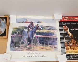 1095: 2 Posters and 1 Decorative Plate
Posters measure approx 26"x30" to 27"x19" Plate Marked Dance Smartly Pat Day Up by Fred Stone