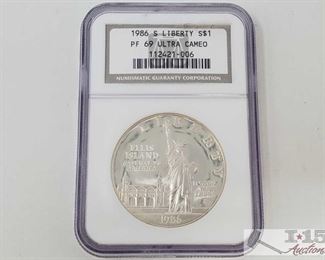 #2030 • .900 Silver 1986-S Liberty $1 Coin - NGC Graded PF69 ultra cameo in protective casing