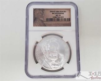 #2032 • .900 Silver 2009-P Lincoln $1 Bicentennial Coin - NGC Graded MS70 in protective casing