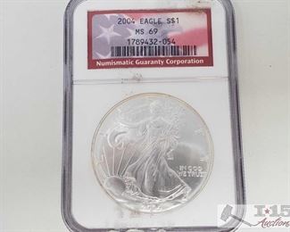 #2033 • .999 Fine Silver 2004 $1 Walking Liberty 1oz Coin - NGC Graded MS69