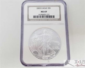 #2034 • .999 Fine Silver 2003 $1 Walking Liberty 1oz Coin - NGC Graded MS69