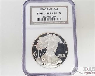#2042 • .999 Fine Silver 1986-S $1 Walking Liberty 1oz Coin - NGC Graded PF69