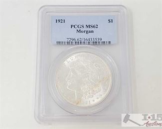 #2053 • 1921 Morgan Silver Dollar - PCGS Graded MS62 Philadelphia Mint 1921 Prof Grade MS62
