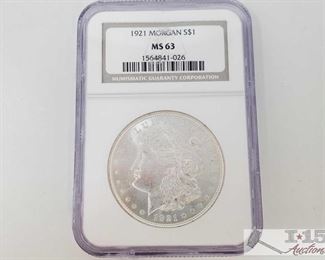 #2057 • 1921 Morgan Silver Dollar - NCG Graded MS63 Philadelphia Mint 1921 Prof Grade MS63