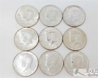 #2076 • Nine 1964 Silver Kennedy Half Dollars