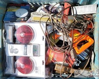 #4106 • Various Handyman Items includes micro torch, smoke detectors, towing rights tools 200ft tape measure, power cord , flashlight and more!