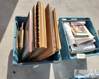 #4140 • 2 Totes of Paintings and Framed Picture