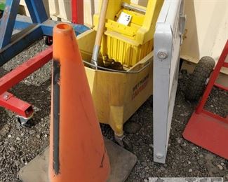 #7905 • Mop and Bucket, Gate and Traffic Cone