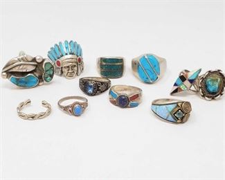 #1276 • Sterling Silver Turquoise Rings, weighs approx 90.5g, Sizes approx 3 tp 12.5
