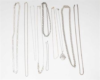 #1280 • 10 Sterling Silver Necklaces, weighs approx 121.8g measures approx 9" to 28"