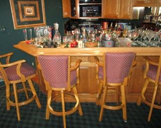 Barstools and glassware