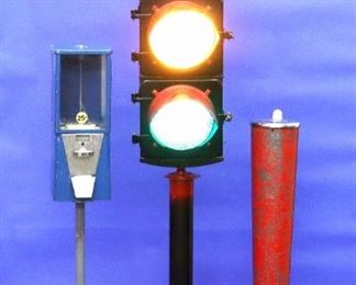 Stop light on Pole, Menkhaus Penny Scale, Astro Gumball Machine b