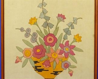 Embroidery on felt on linen
