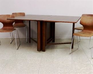 Teak Bruno Matthisson Maria table and 4 Molded side chairs