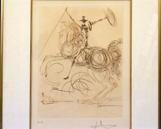 "Don Quixote" etching, pencil signed, after Dali