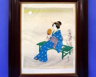 Japanese watercolor portrait on silk