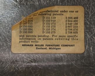 Eames for Herman Miller Shell Chairs, label
