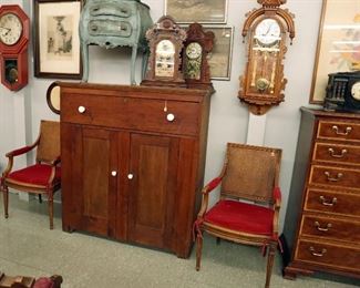 French Directorie Style Armchairs, Pine Jelly Cupboard