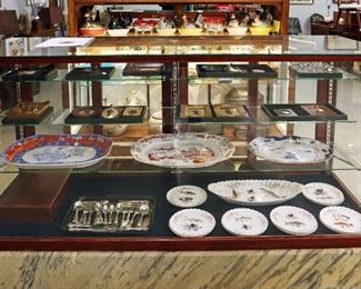 Gaudy Ironstone, Sterling silver spoons, Miniature 19th c Portraits and Silhouettes