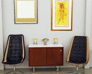 Two Bruno Mathsson Jetson Chairs, Florence Knoll Credenza, Vasarely & Neiman Lithos
