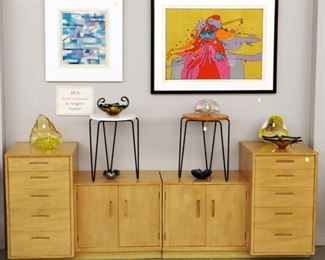 Wormley Chests, Knoll tables, Peter Max serigraph, art glass