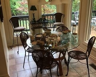 Glass and rattan dinette set