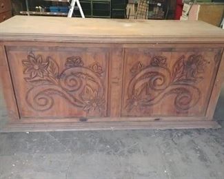 Beautiful old carved wood desk.  The back and sides are both beautifully carved.