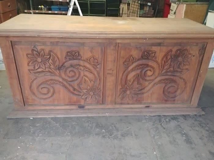 Beautiful old carved wood desk.  The back and sides are both beautifully carved.