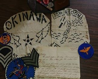 WWII patches, letters, and photos.