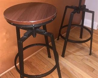 2 metal and wood bar stools