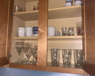 wine glasses and coffee items, shot glasses