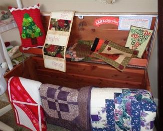 cedar chest & small quilts/throws