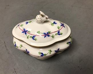 Herend Hungary Blue Garland Covered Candy / Trinket Dish
