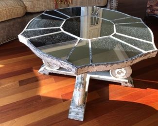 Mirror/wood coffee table - 38” diameter 