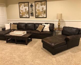 Arhaus Furniture leather sectional with a chaise on each side! And coffee table