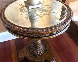 28” diameter mirror topped occasional table 