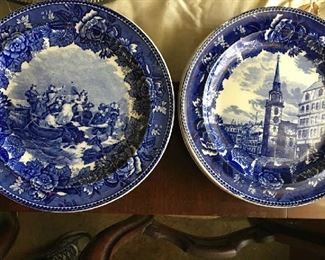 Set of 19 Vintage Wedgwood Late 19th Historic Scenes America Blue Plates
